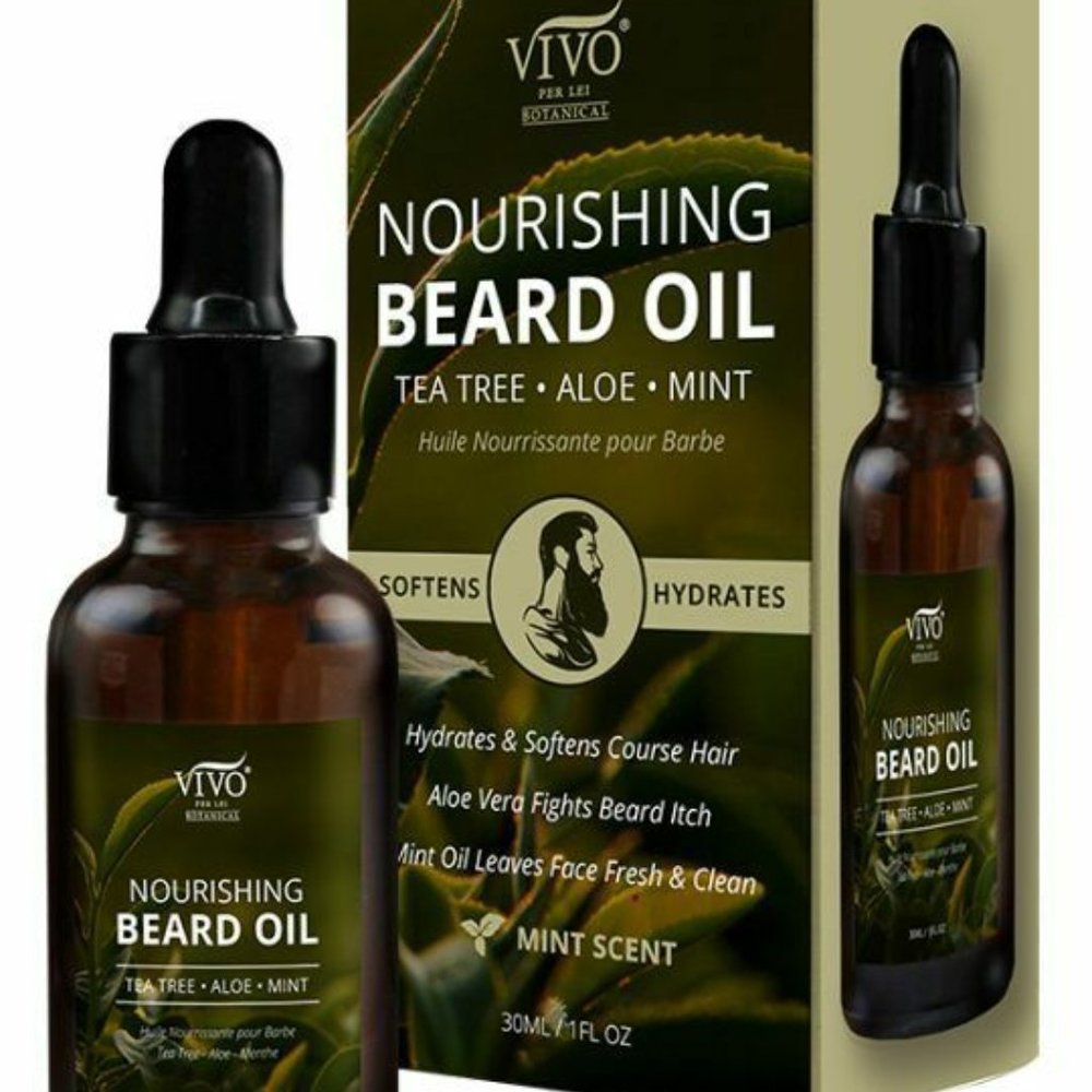 Vivo Nourishing Beard Oil 30ML / 1FL. OZ. with Tea Tree, Aloe, Mint Scent.